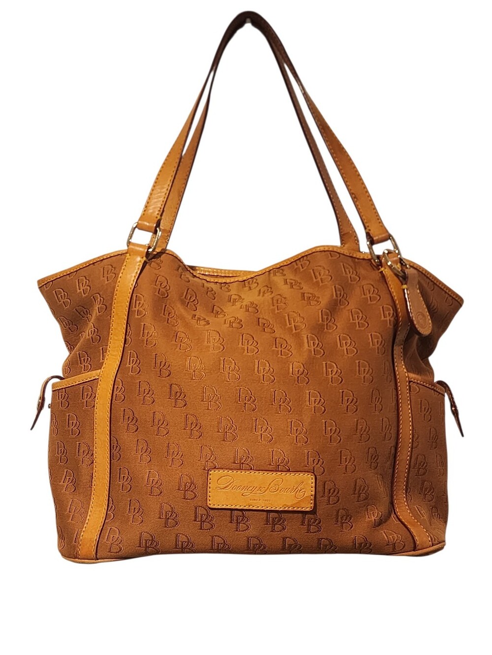 Dooney & Bourke Tan DB Logo Canvas & Leather Large Tote Shoulder Bag Y2k